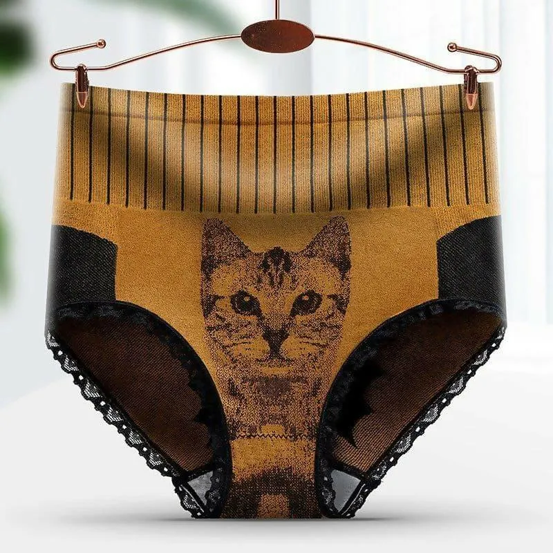 Palace Cat High Waist Abdominal Hip-lifting Lace Panty - Yellow (China)