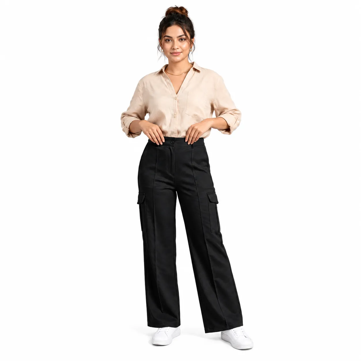 Women’s Black Georgette Cargo Pants