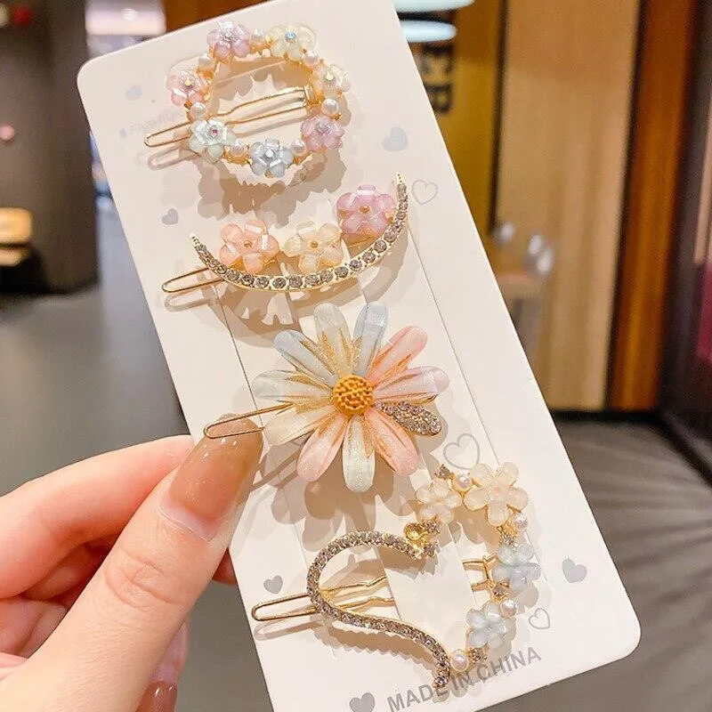 4pcs Women Flower Decor Hair Clip Rhinestone Hair Clip Fashion Hair Accessories - Hair Band - Hair Band - Hair Clip - Hair Band