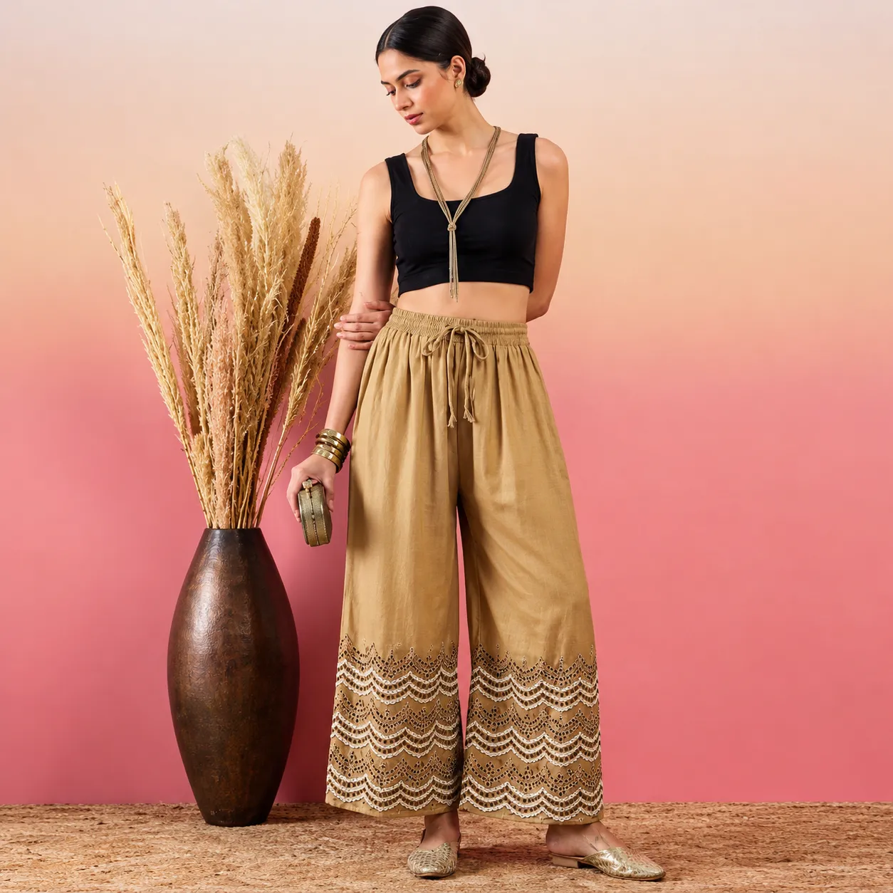 Women’s Muddy China Linen Printed Palazzo