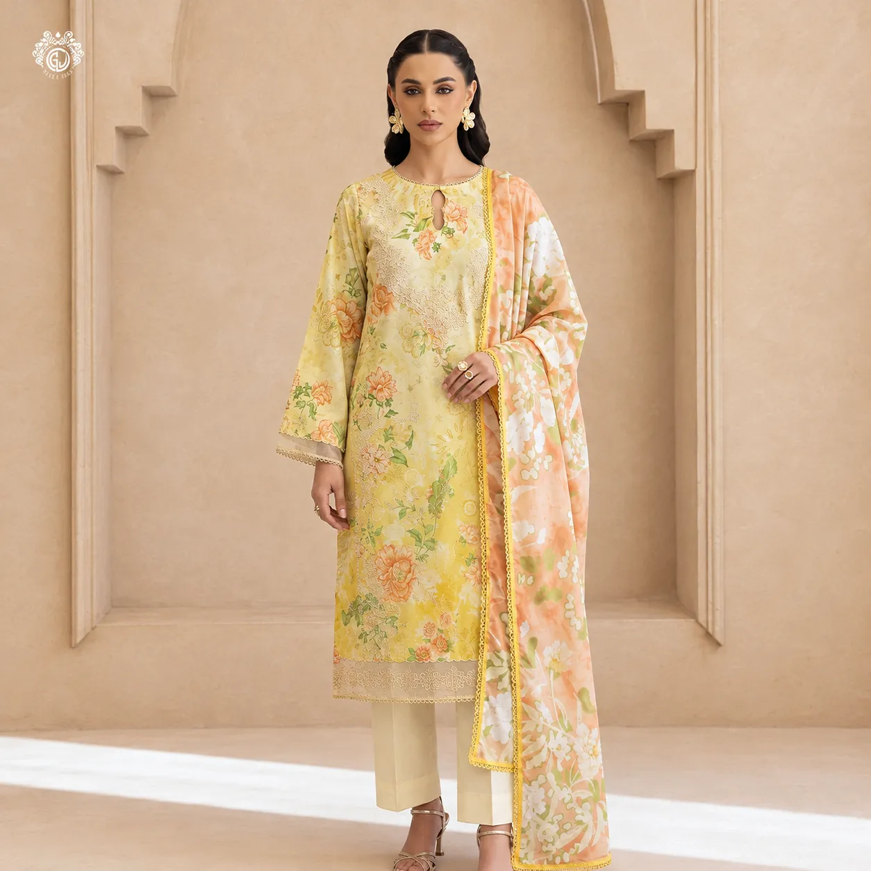 3-Piece Unstitched Embroidered Dress Shirt, Trouser & Dupatta