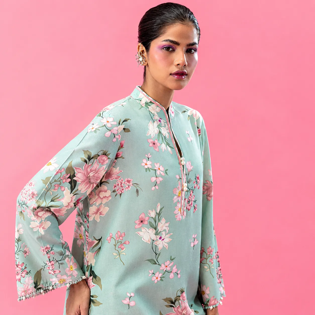 Sana Safinaz Mahay Unstitched Two Piece - Green x Pink