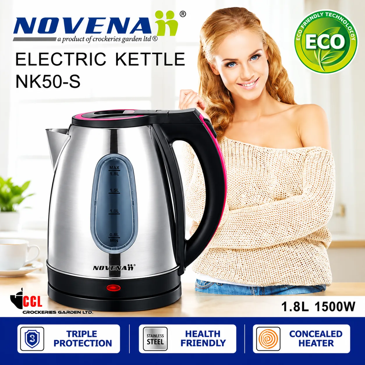 Novena Automatic Electric Kettle 1.8 Ltr - NK50-S