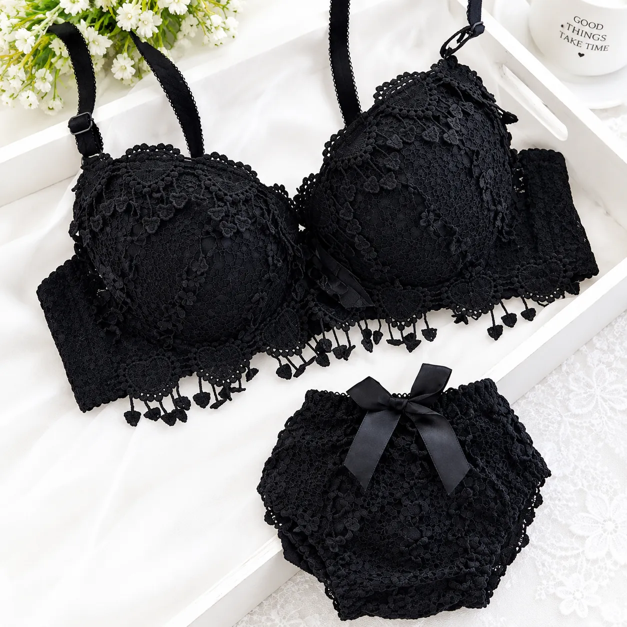 Imported Love Jul Black Bra Panty Set for Women & Girls'