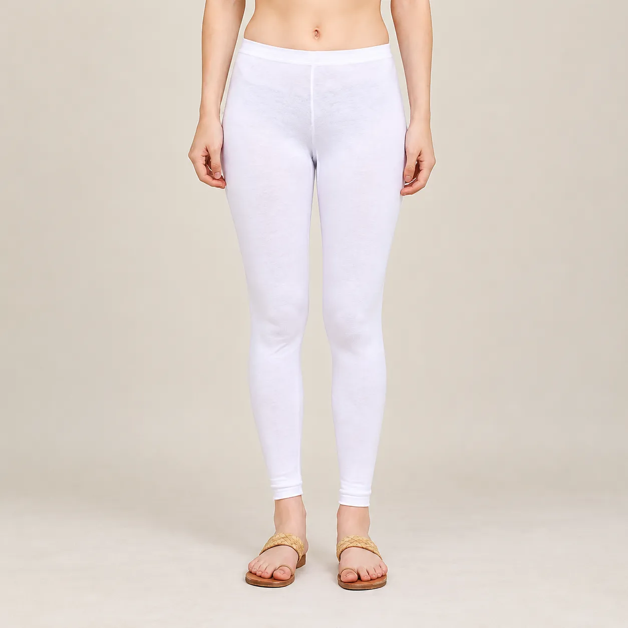 Women’s White Stretchable Cotton Churidar Leggings