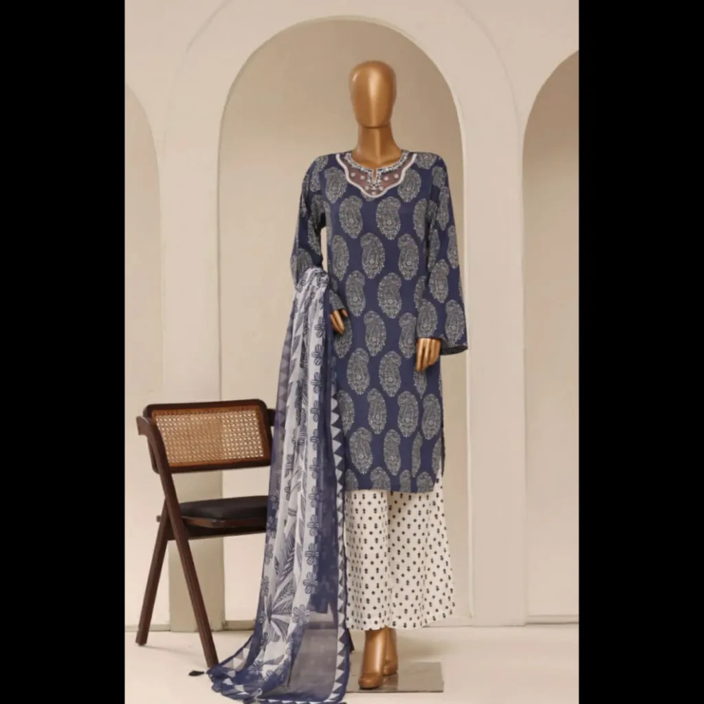 Raya By Sada Bahar Stitched 3 Piece Festive Emb Lawn Suit-D-1548-BLUE