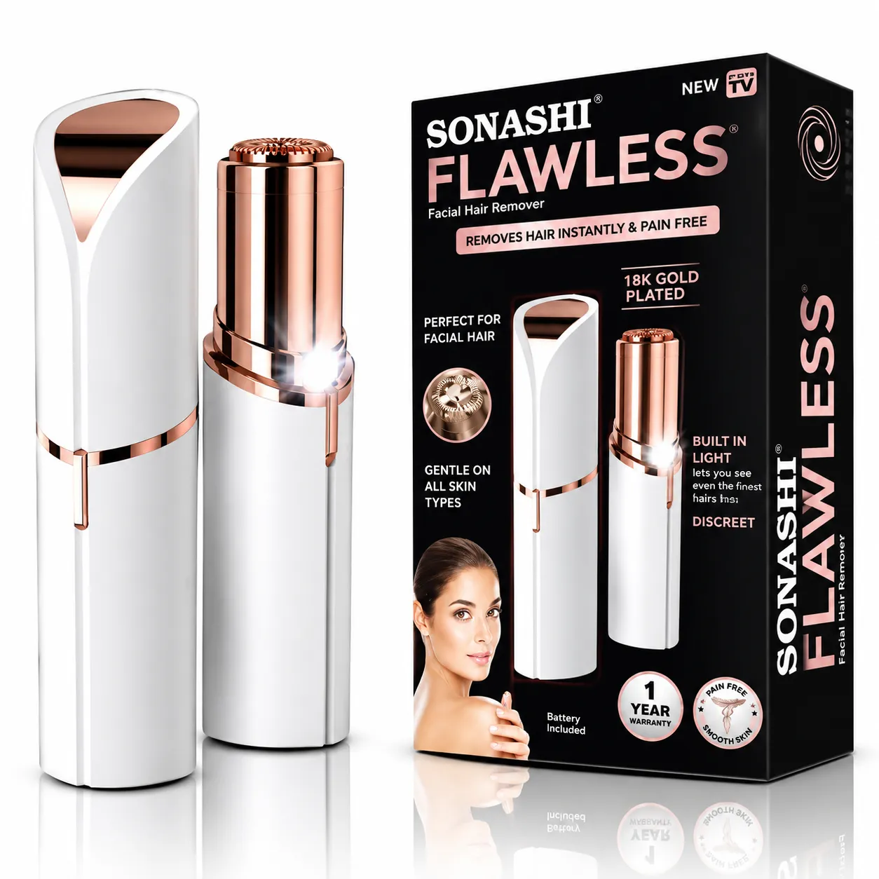 Flawless Hair Remover for Gentle Facial Hair Removal, Smooth Skin Care and Convenient Everyday Personal Grooming at Home