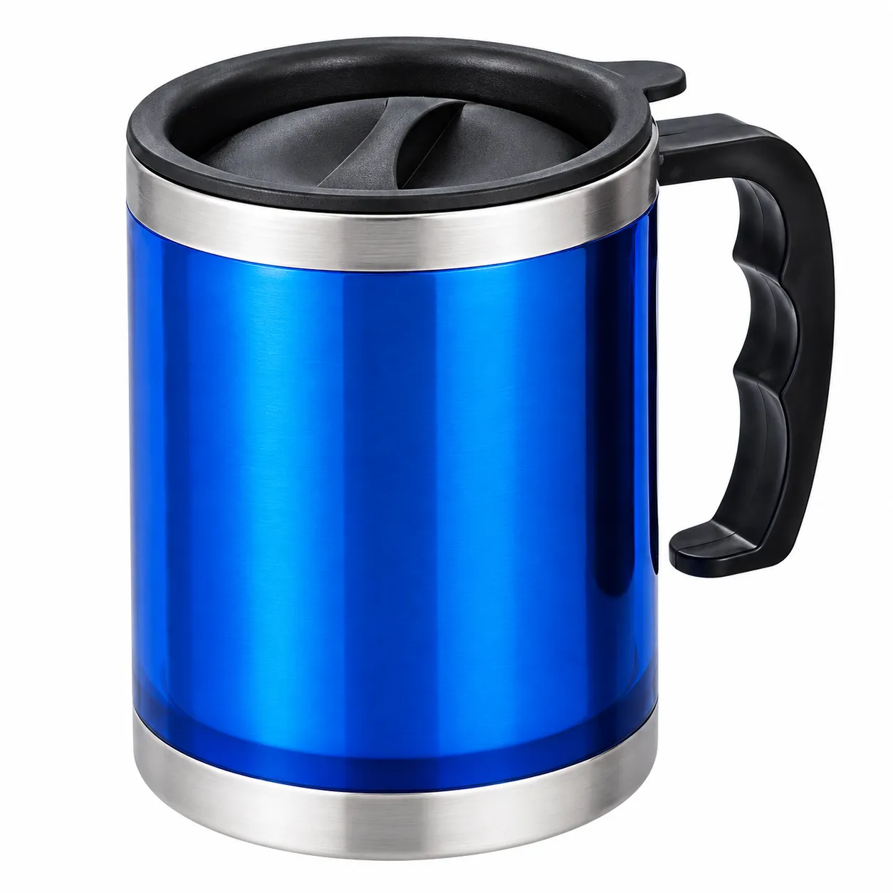 Hot Mug Blue Stainless Steel Cup with Lid, Comfortable Handle, Reusable Drink Mug for Home, Office, Travel and Everyday Use