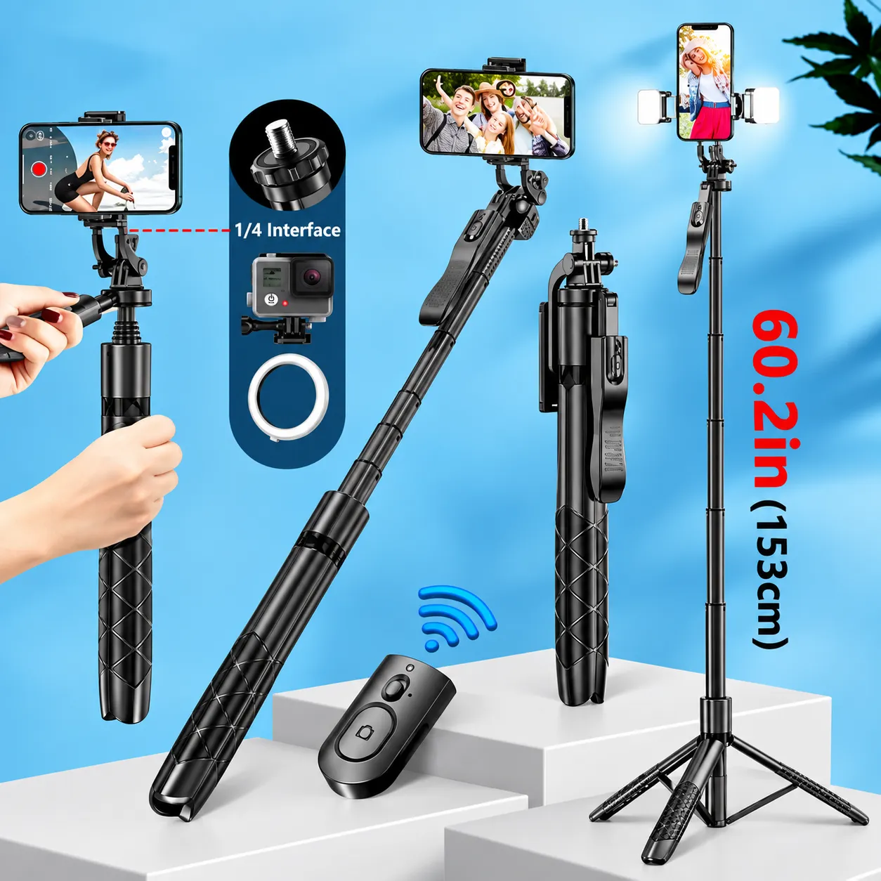 De Markt K28 Selfie Stick & Tripod Adjustable Bluetooth Remote, Foldable Mobile Stand for Smartphone & Camera
