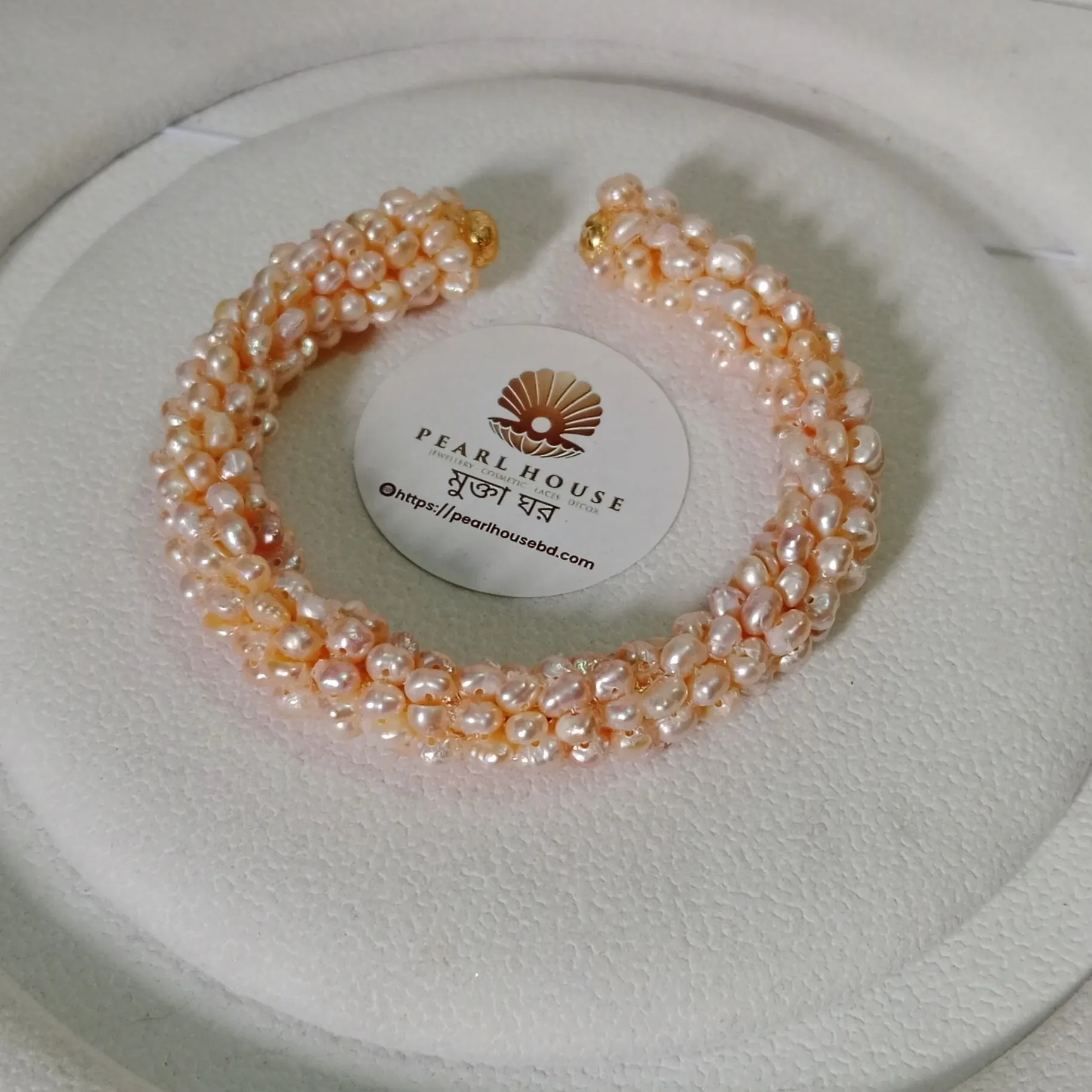 Premium Quality 0 Size Pink Pearl Adjustable Bangle Cum Bracelet, 1PCS