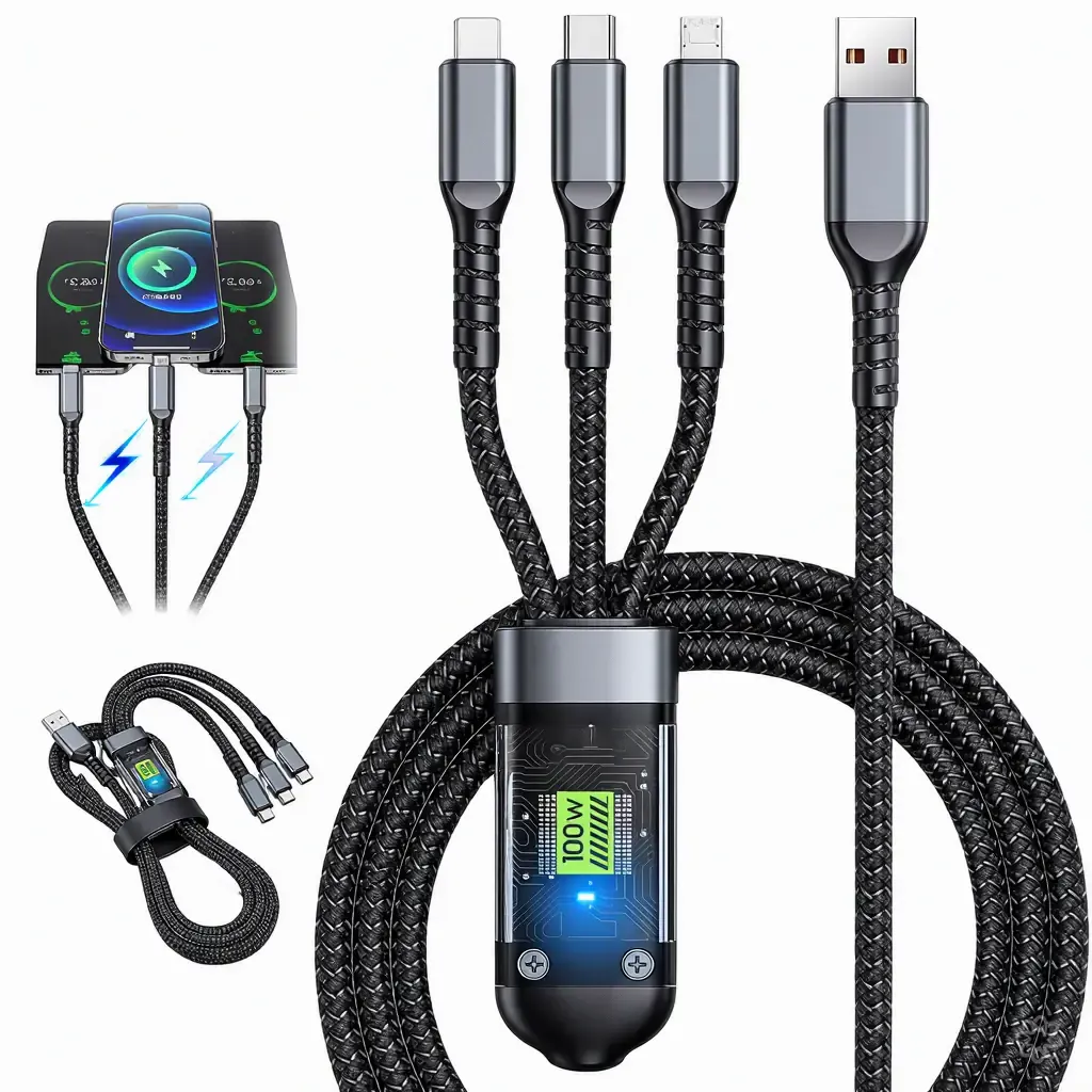 3-in-1 Super Fast Charging Cable 100W – Multi-Device Charging Cable for Compatible Smartphones, Tablets, and Other Electronic Devices