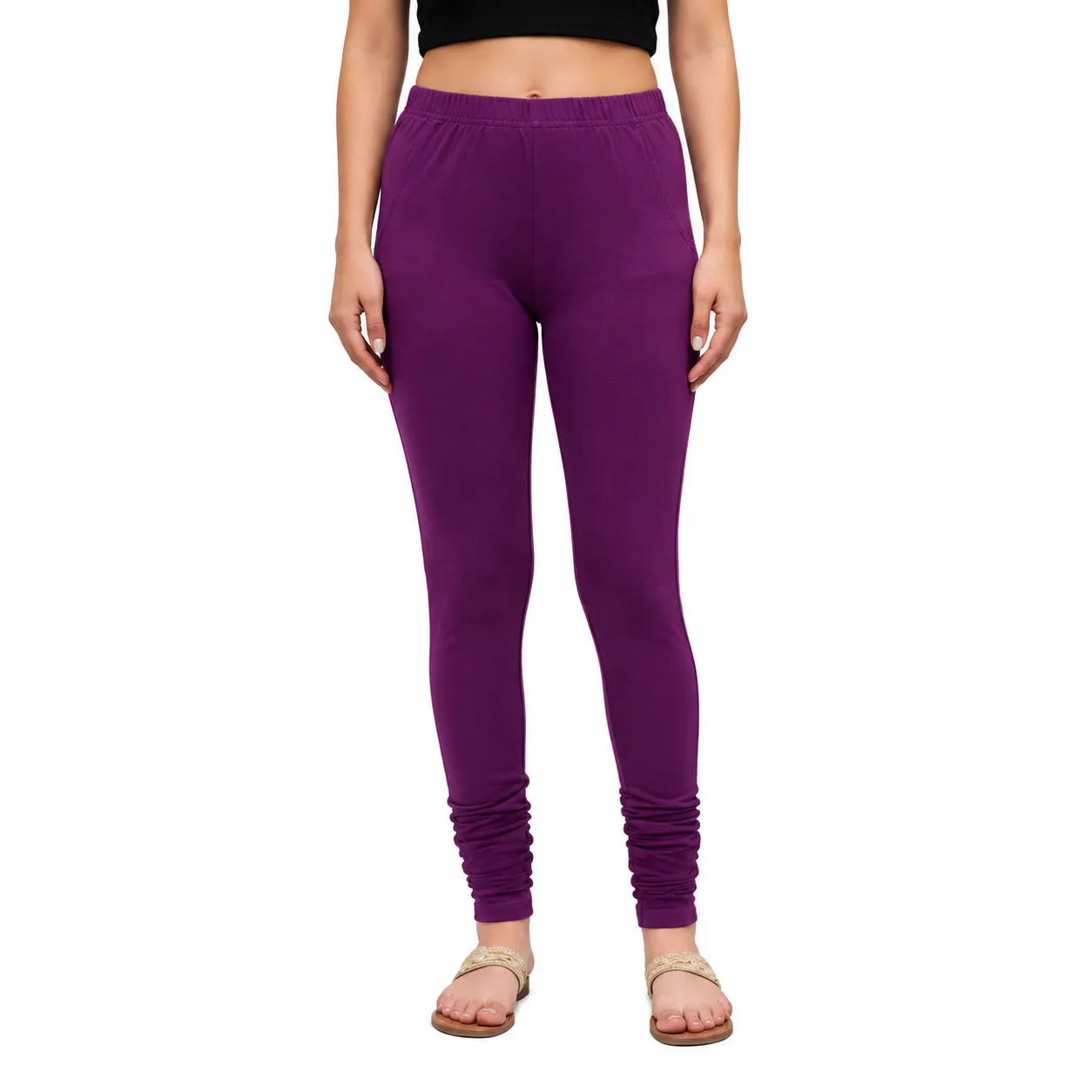 Purple Stretchable Cotton Churidar Leggings