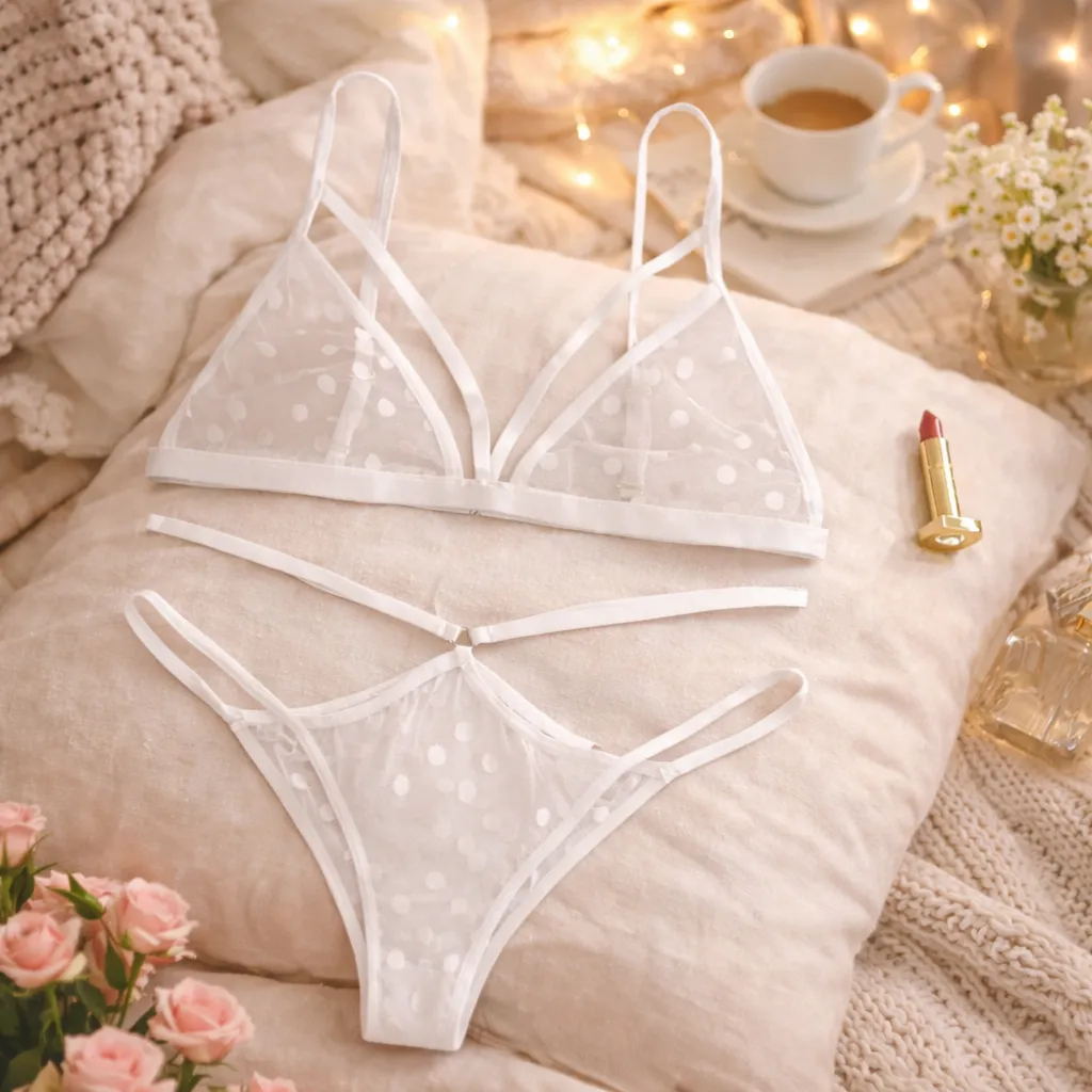 Trendy Hot Dot Point White Bra Panty Set (China)