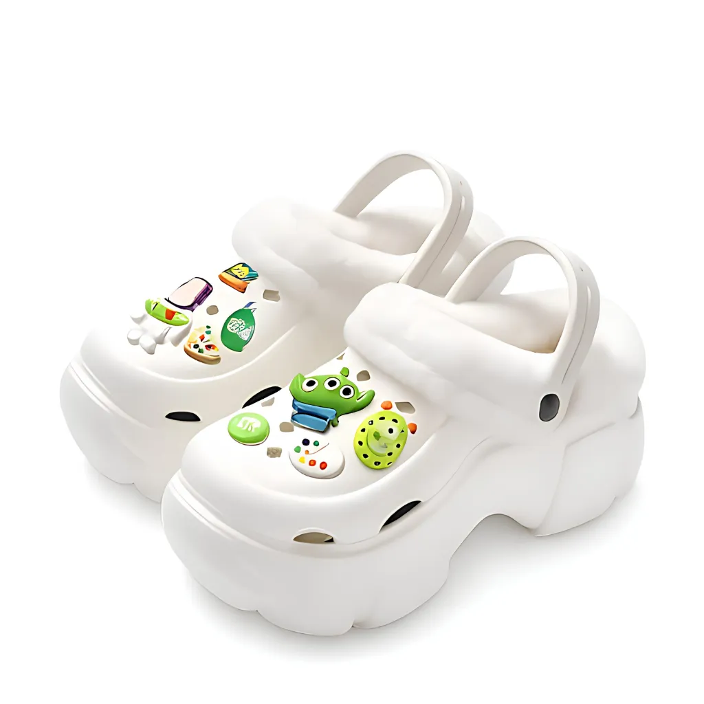 White Winter Fleece Lined Clogs for Women - Green