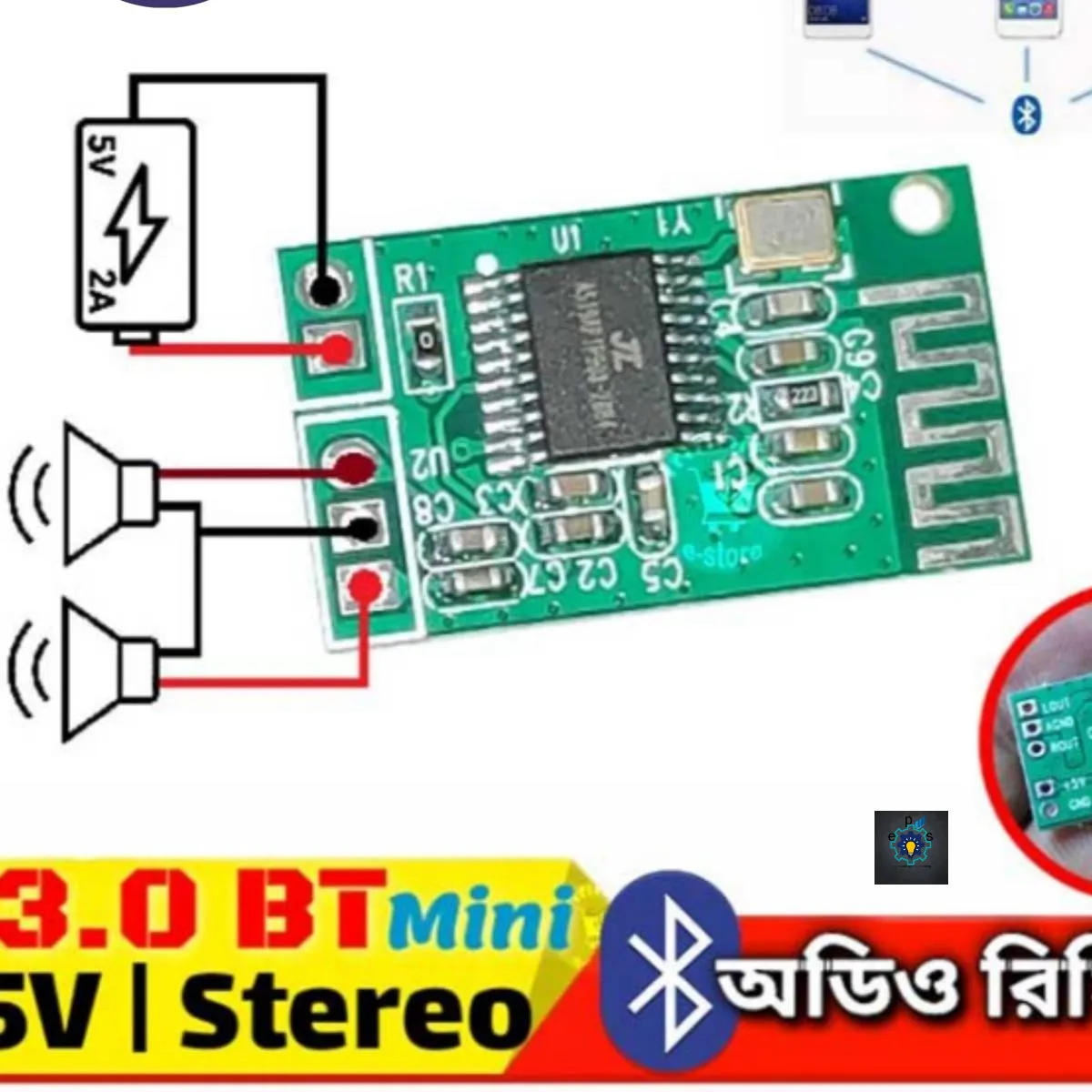 CA6928 Bluetooth Audio Receiver Module 5V 3W for MP3, Car Stereo, Amplifiers & Speakers, Audio Receiver Circuit Board for DIY Audio Projects Use