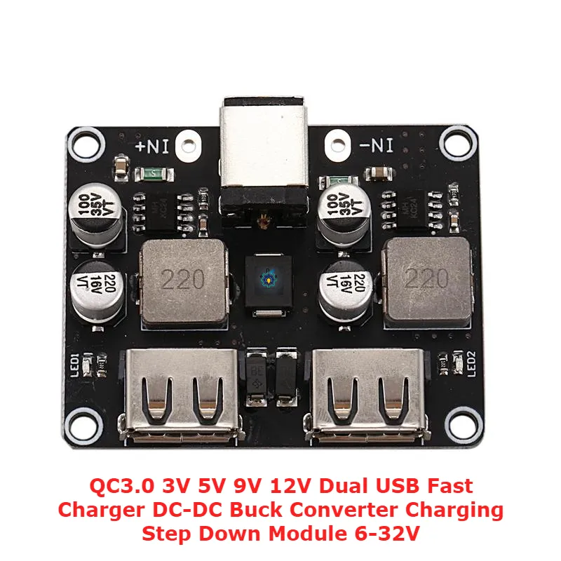 QC3.0 3V 5V 9V 12V Dual USB Fast Charger DC-DC Buck Converter Charging Step Down Module 6-32V