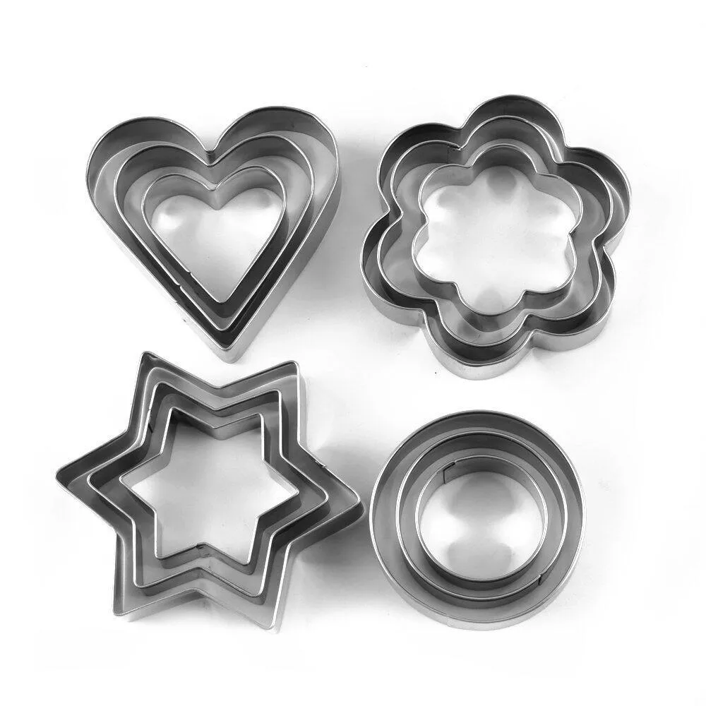 Stainless Steel Cookie Cutter Cake Muffin Decor Mold Multi functional Tool 12 Piece Set