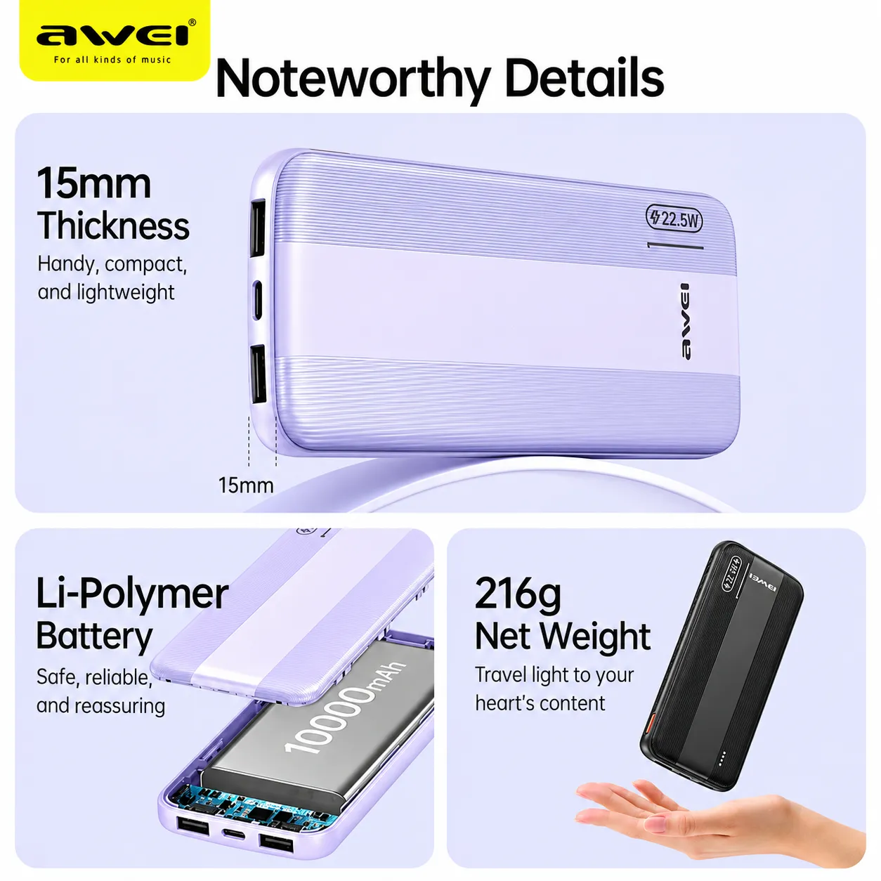 Awei P20K 10000mAh Powerbank 2.4A