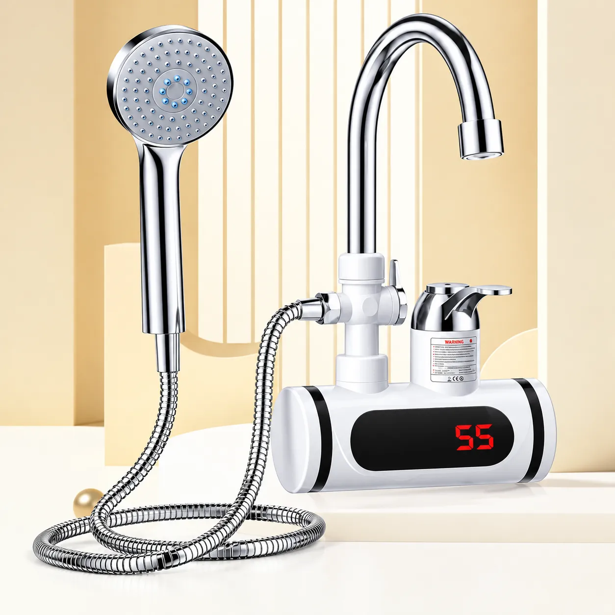 Wall-Mounted Hot Water Tap with Hand Shower, Convenient Bathroom Faucet for Everyday Use at Home