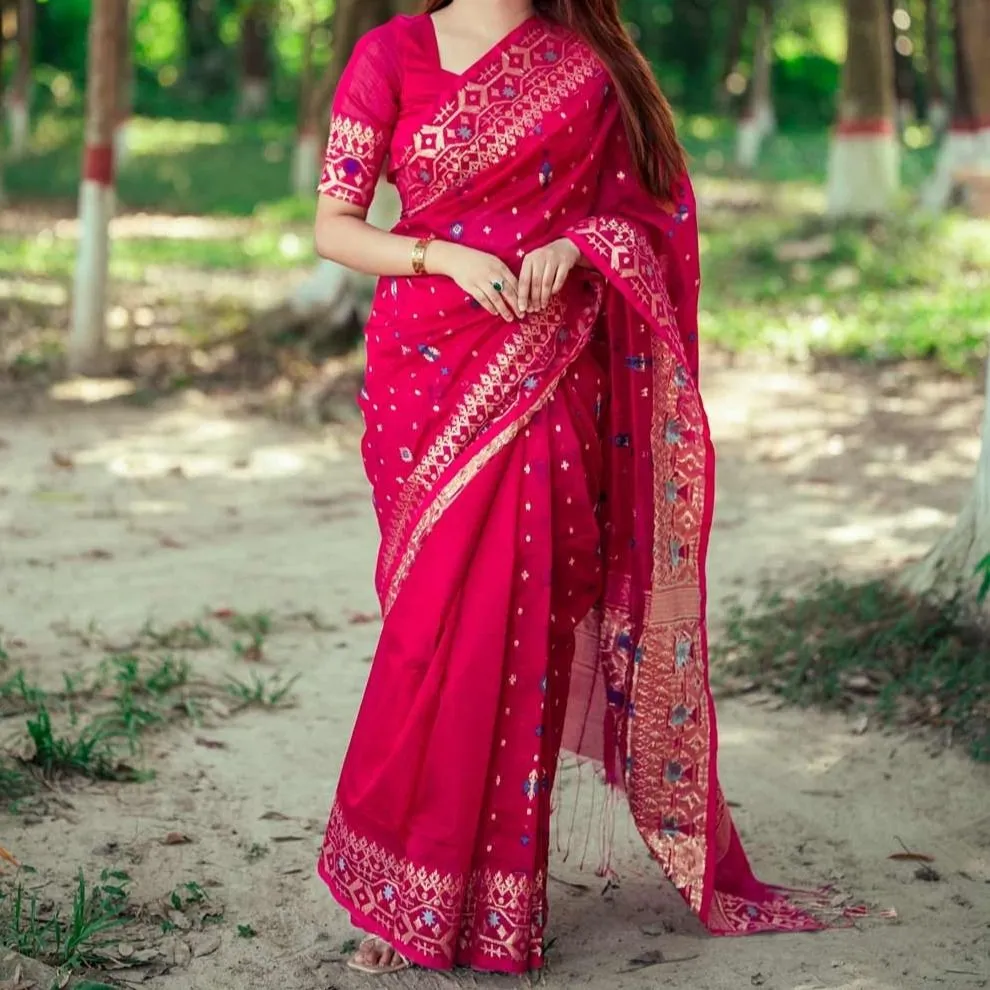 Premium Jamdani Saree Dark Pink