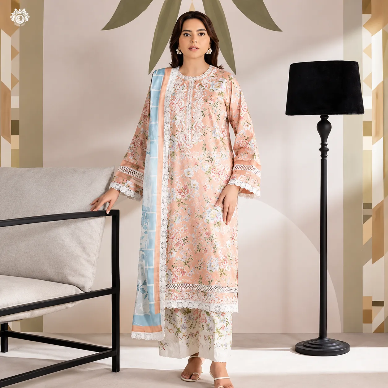 3-Piece Unstitched Embroidered Dress (Shirt, Trouser & Dupatta)
