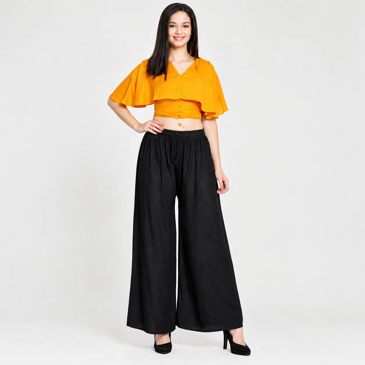 Women’s Black China Linen Solid Palazzo