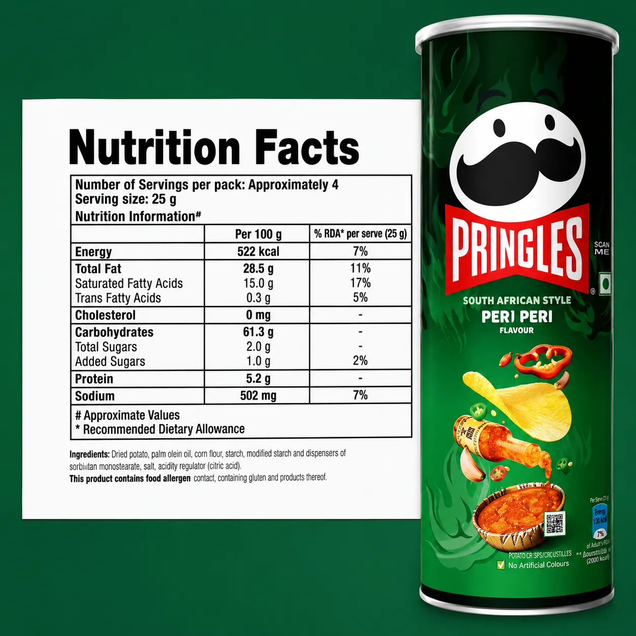 Pringles Peri Peri Flavour Potato Crisps, 102gm