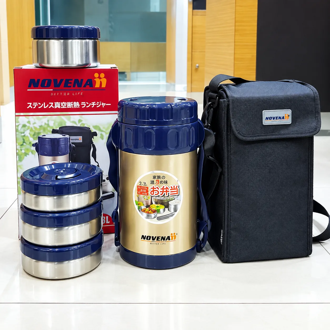 Novena Thermo Steel Hot Tiffin Carrier With Bag