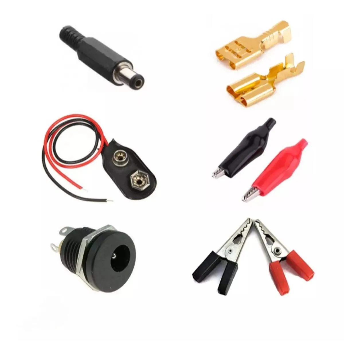 Combo Connector's DC Jack, Alligator clip, 9 Volt Battery Connector and DC Panel Mount Socket, Female Wire Spade Connector