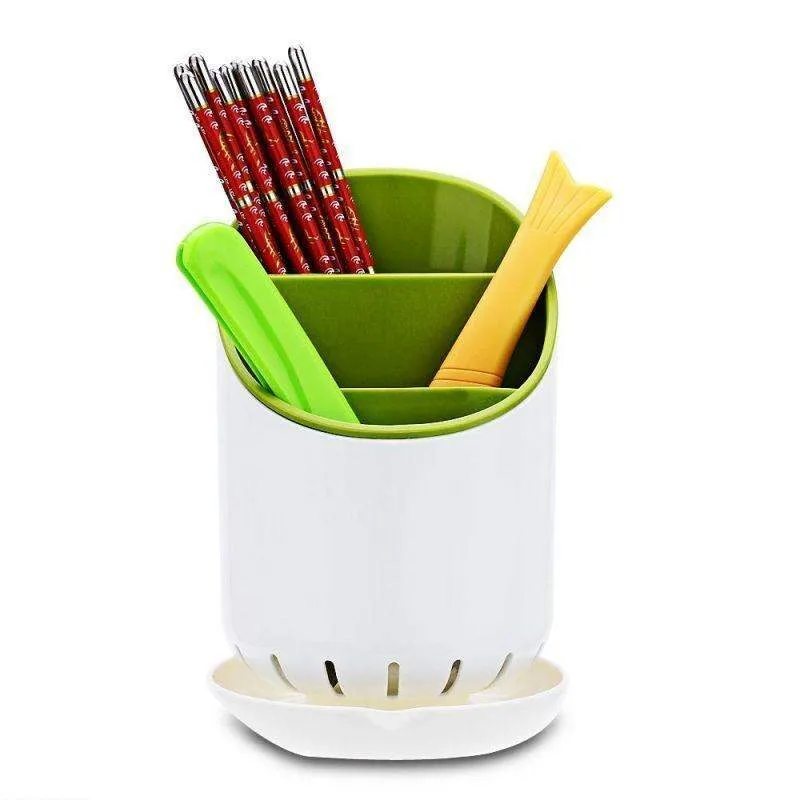 Cutlery Drainer and Organizer - White and Green
