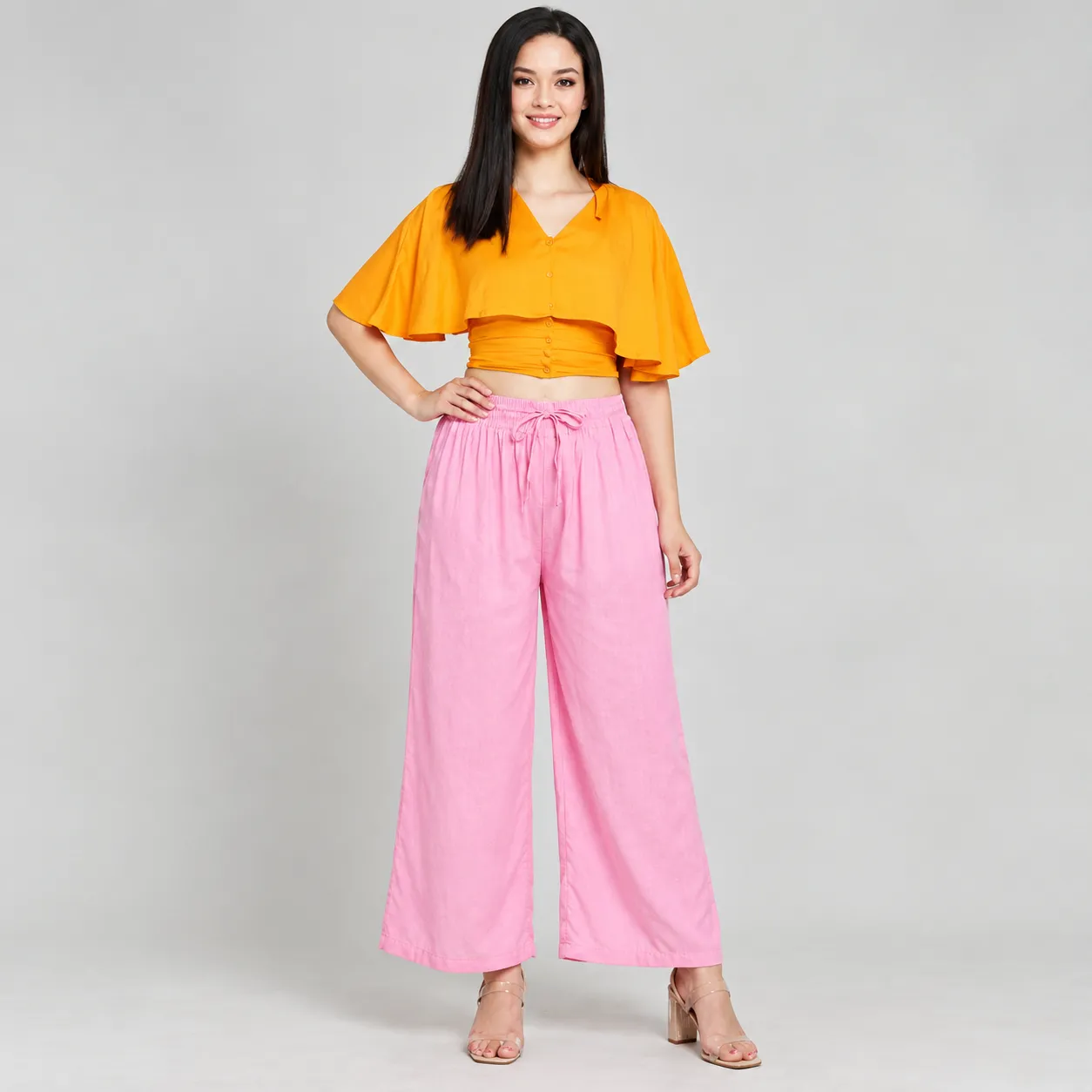 Women’s Pink China Linen Solid Palazzo