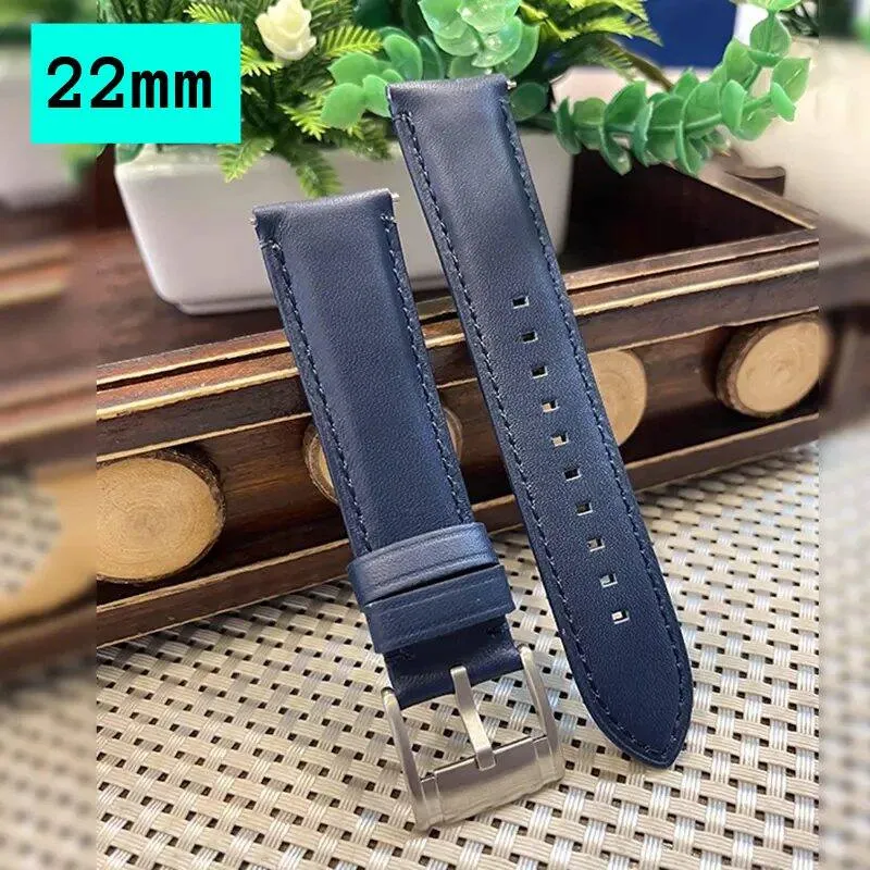 22mm Leather Watchband Soft Material Watch Band Wrist Strap With Silver Stainless Steel Buckle