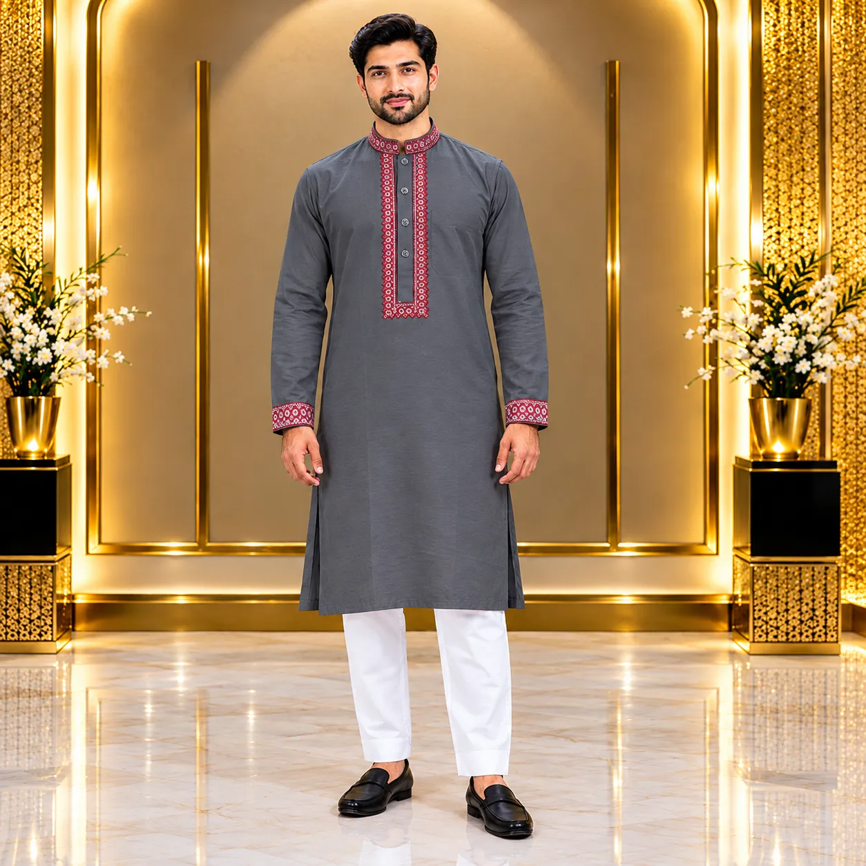Pakistani Soft Katan Panjabi – Charcoal Grey