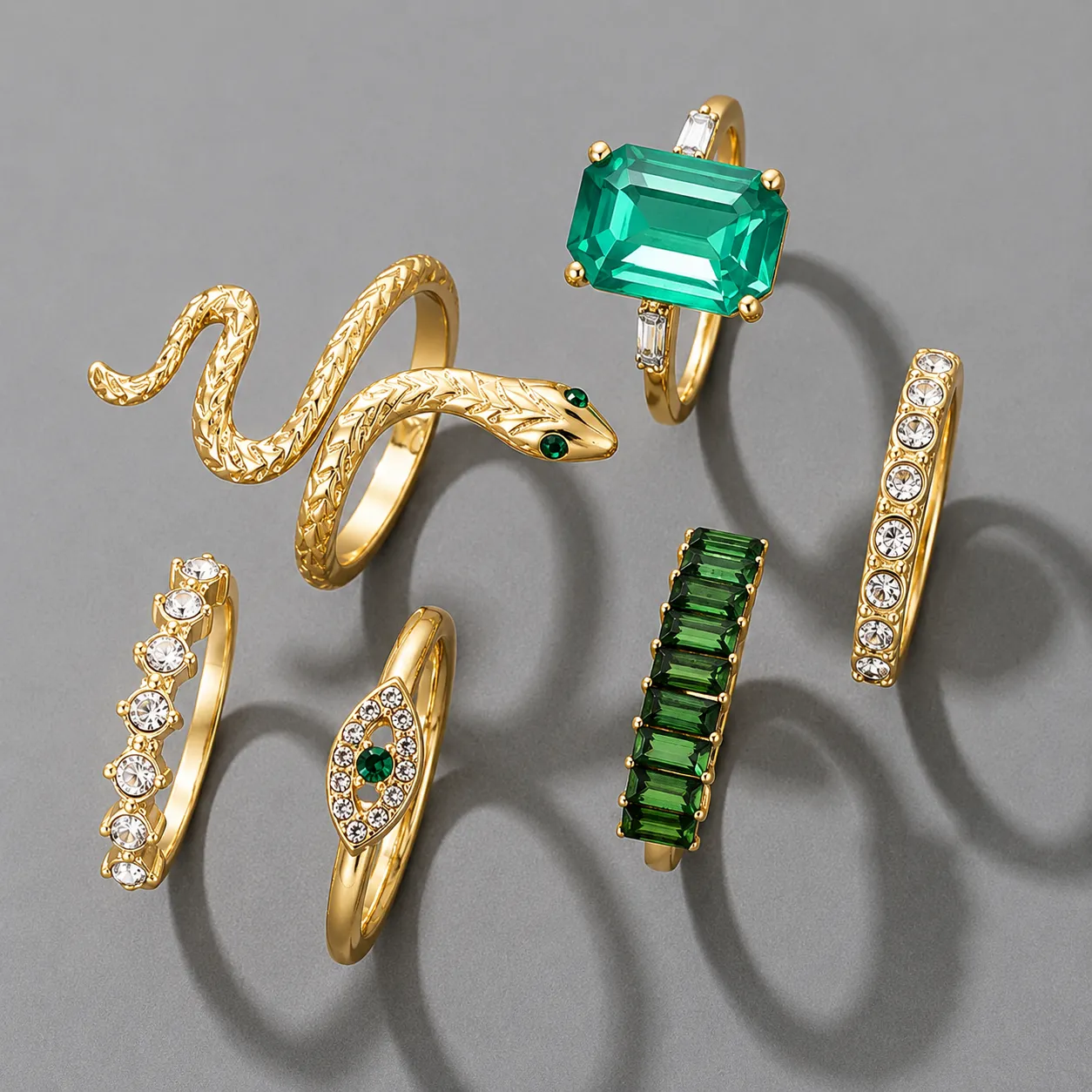 6 pcs/set Luxury Crystal Rings Set for Women & Girls