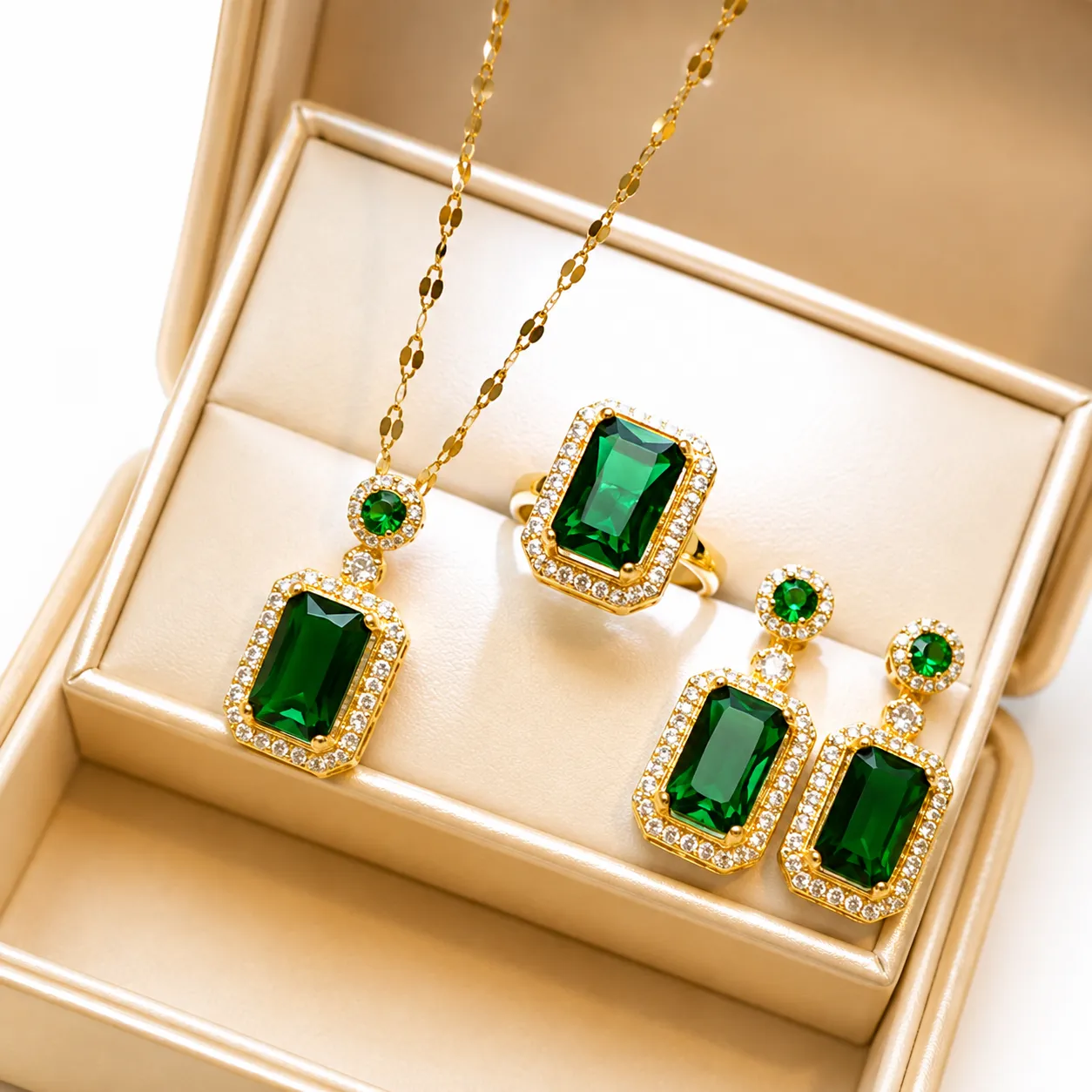 Shiny Rhinestones Necklace Ring Earrings Jewelry Set For Girl's and woman's