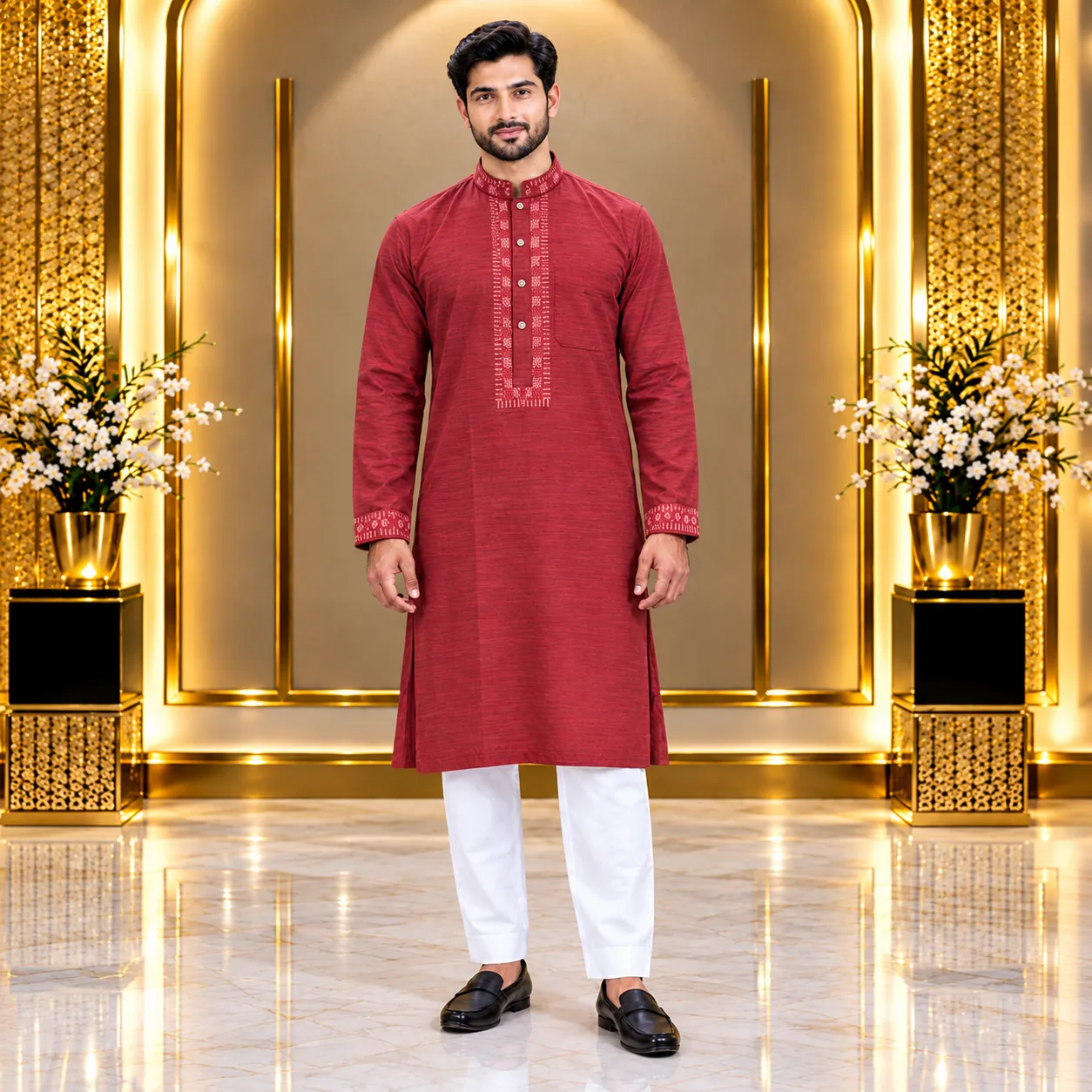 Delhi Muga Soft Fabric Panjabi Maroon