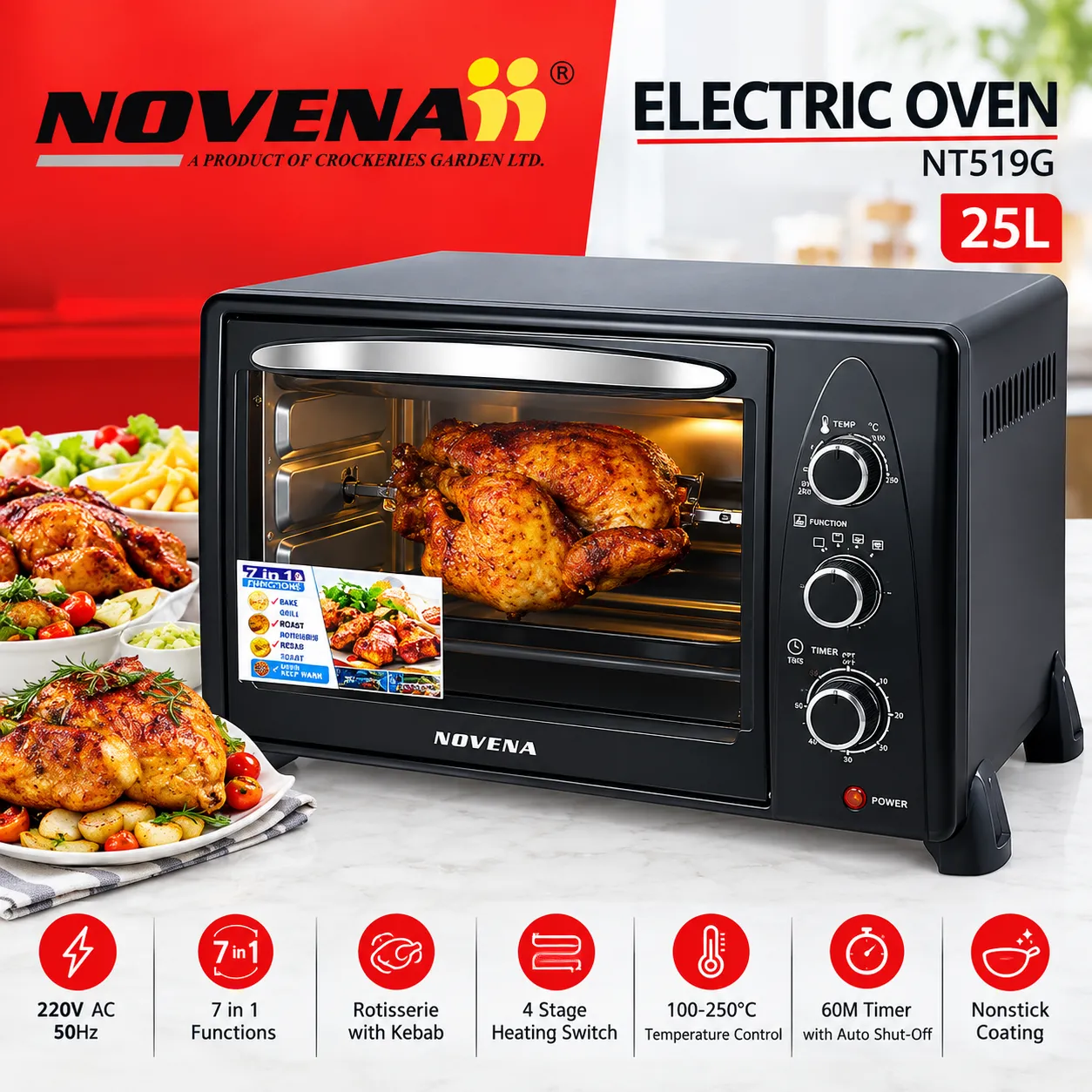 Novena Electric Grill Oven-25L-Black NT-519 G