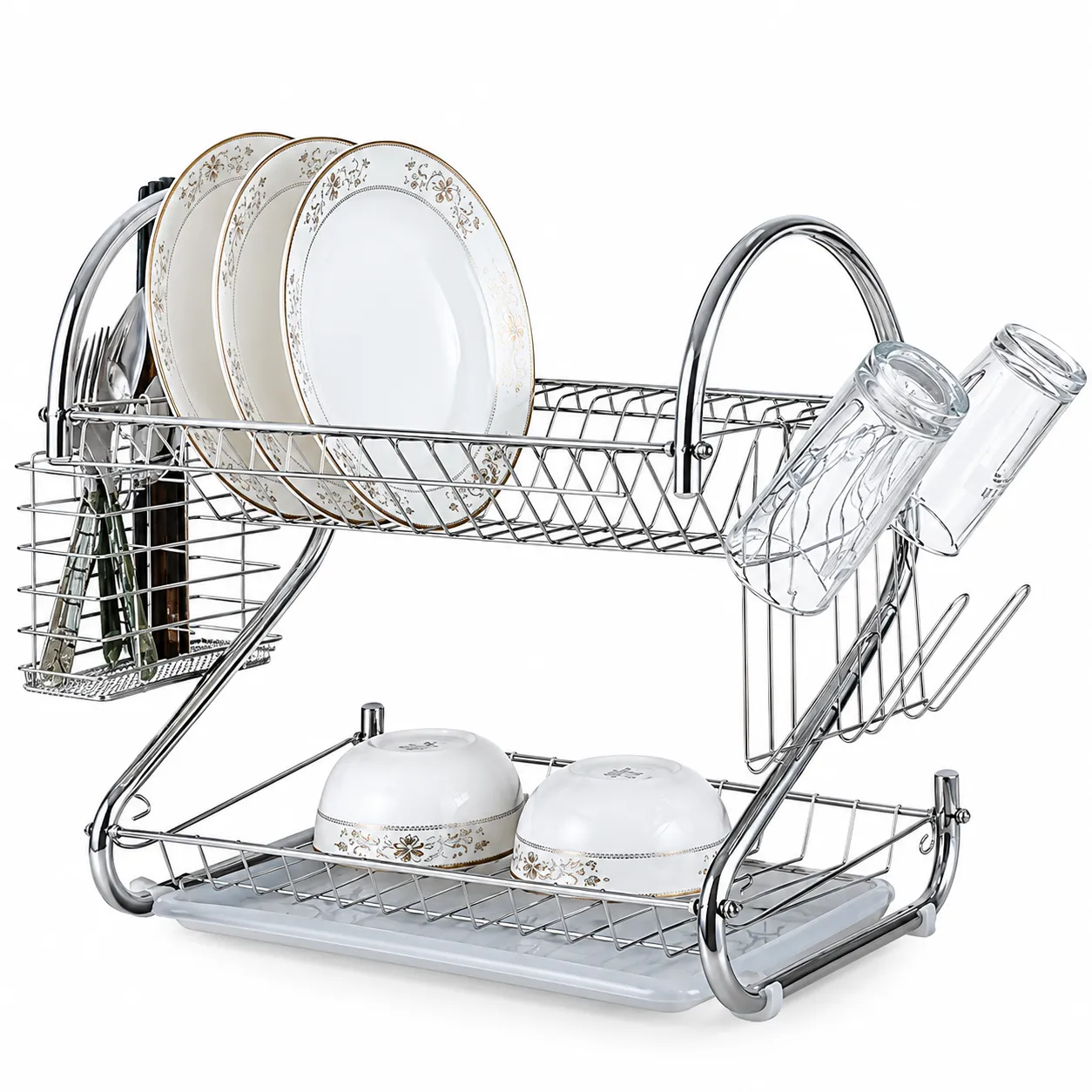 2 Layer Dish Drainer Rack Stainless Steel