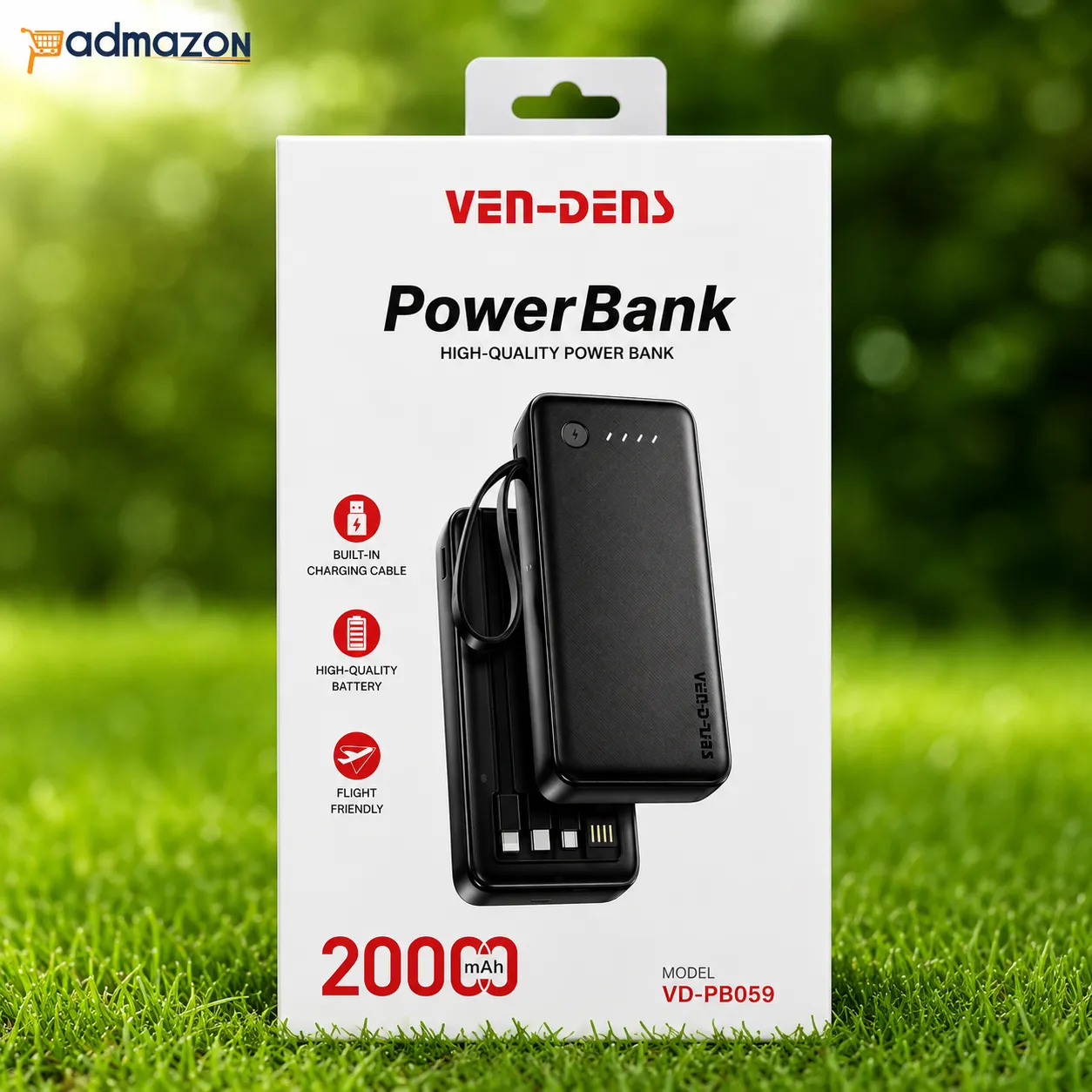 Ven-Dens VD-PB059 Power Bank 20000mAh – Dual Output, Fast Charge, Wide Compatibility