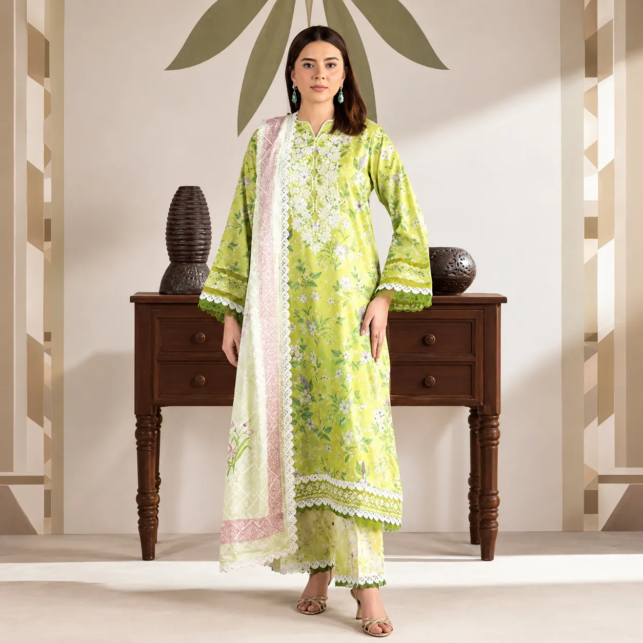 3-Piece Unstitched Embroidered Dress (Shirt, Trouser & Dupatta)