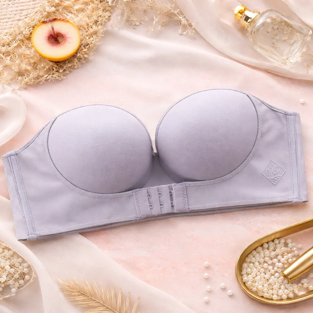 Imported Strapless Small Chest Push-Up Non-Slip Bra - Grey (China)