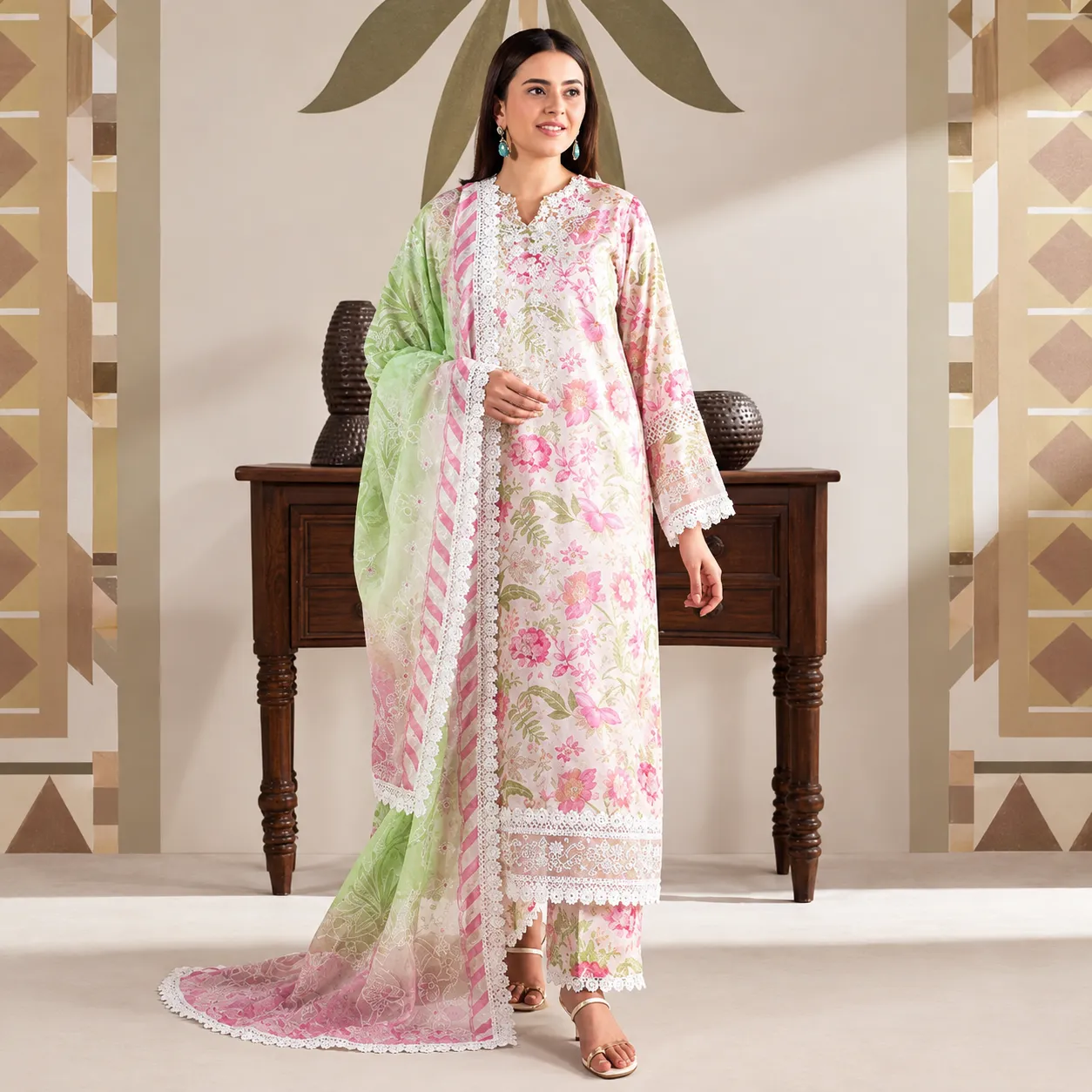 3-Piece Unstitched Embroidered Dress (Shirt, Trouser & Dupatta