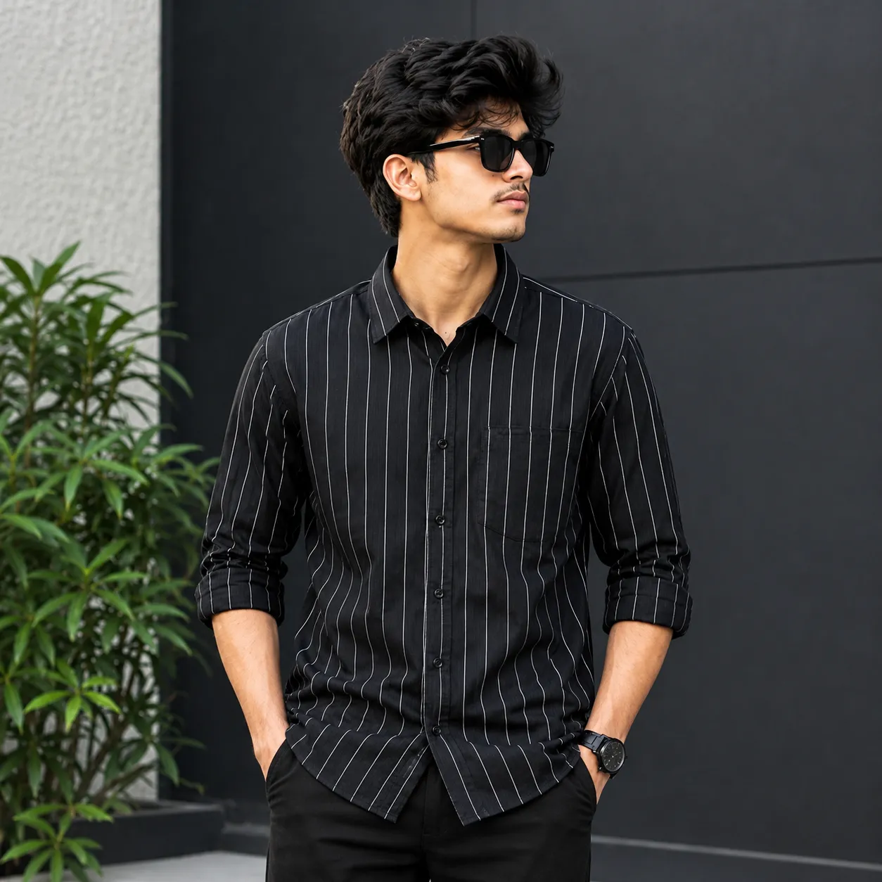 Men’s Black Premium Striped Shirt