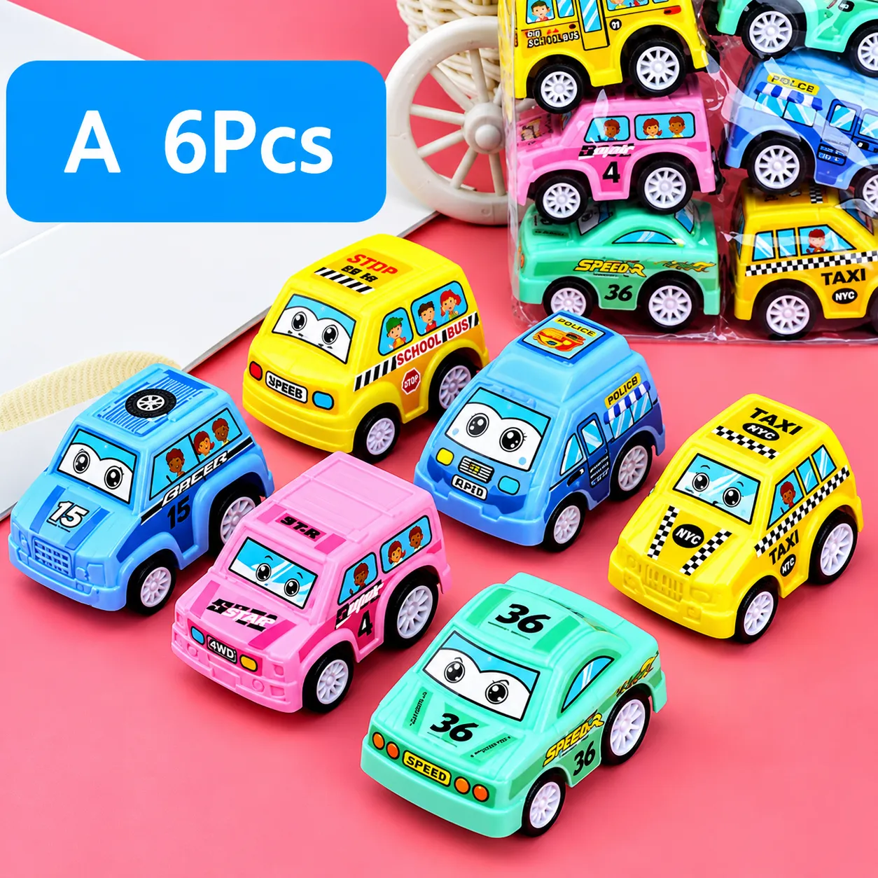 Mini Spring Driven Car Plastic-6 Piece