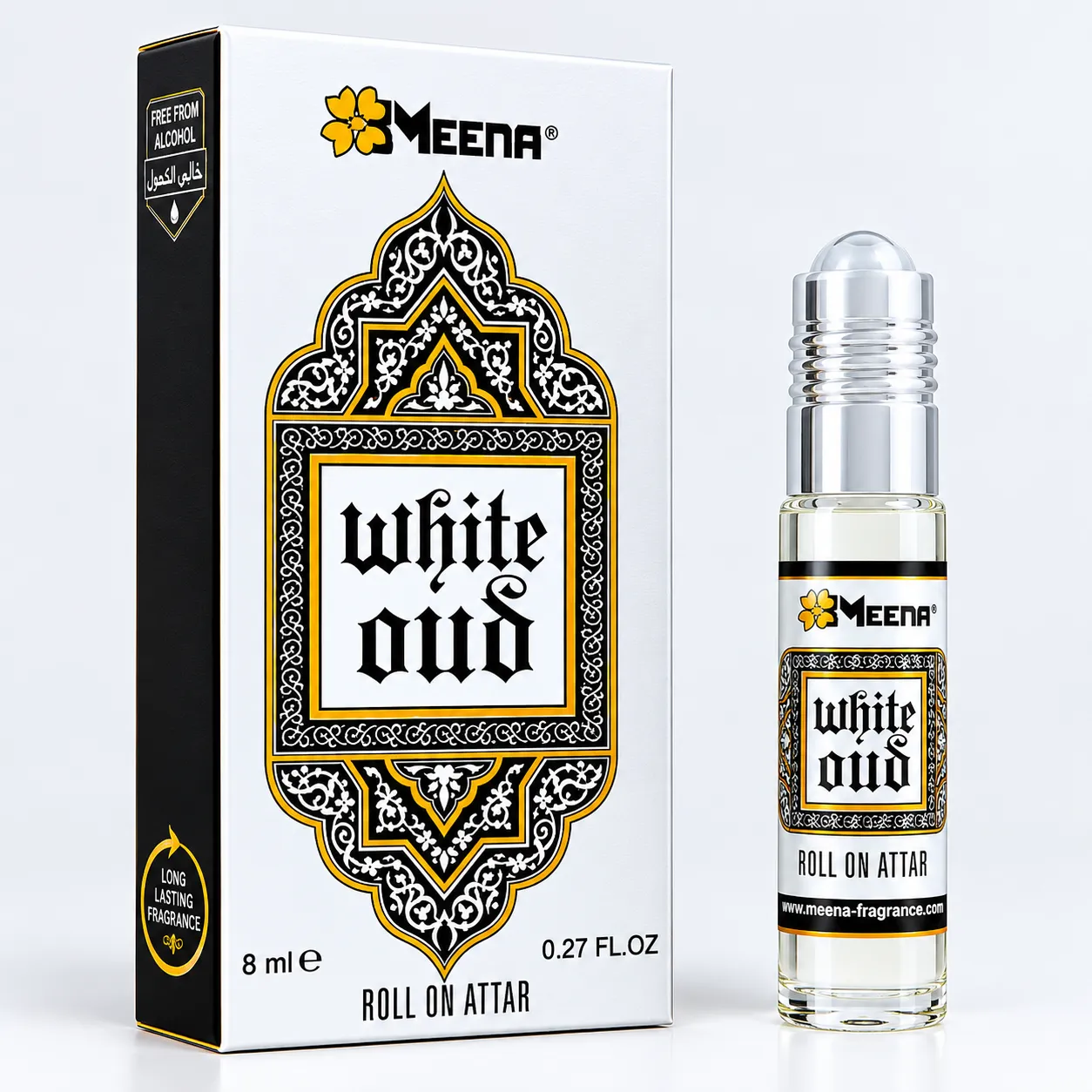 MEENA FRAGRANCE WHITE OUDH -INTENSE WOODY FLORAL AGARWOOD 8ML ROLL ON ATTAR