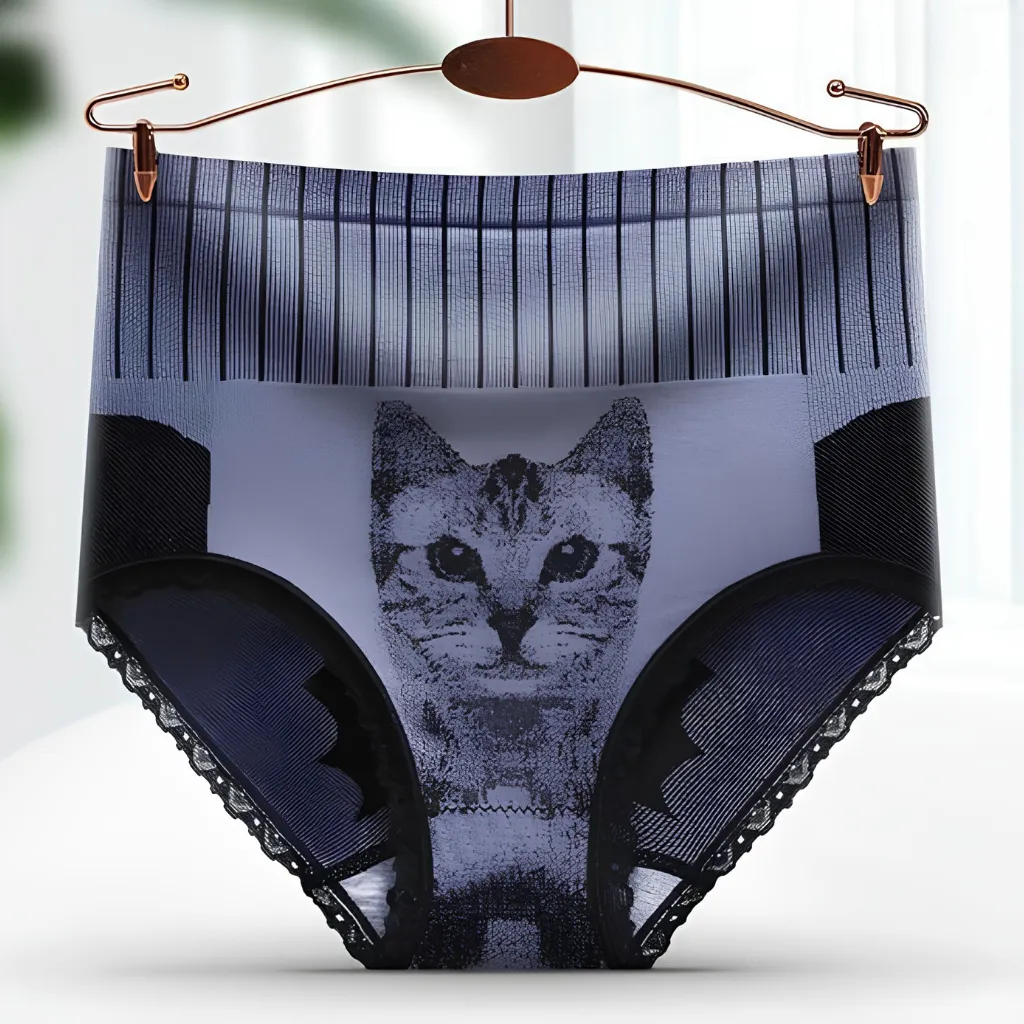 Palace Cat High Waist Abdominal Hip-lifting Lace Panty - Blue (China)