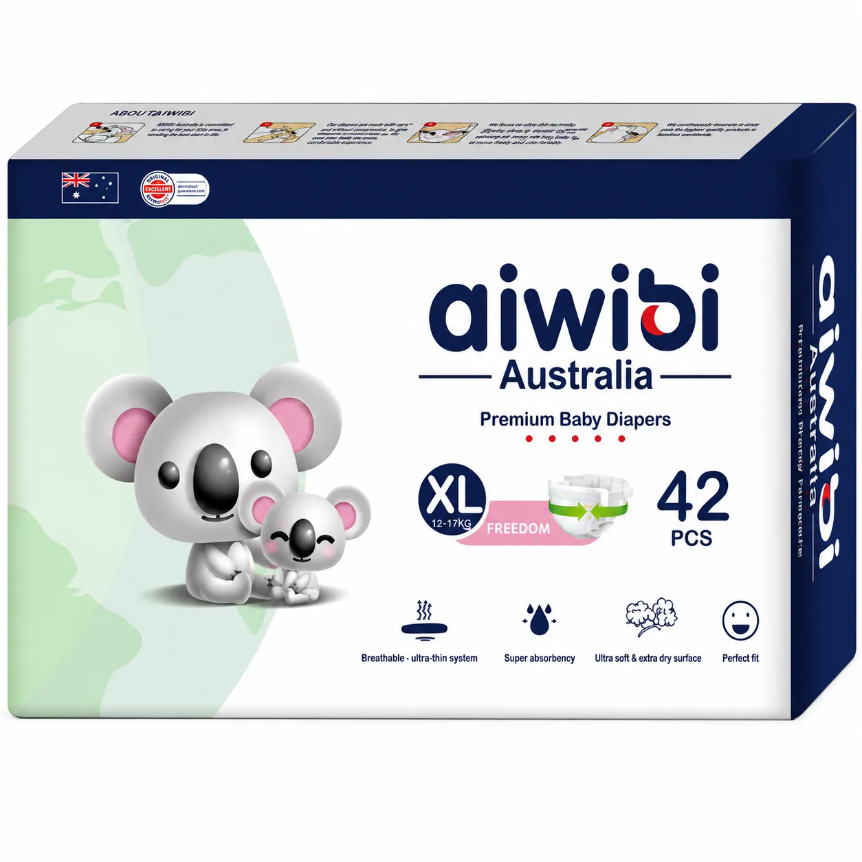 Aiwibi Australia Premium Baby Diapers XL (12-17KG) 42pcs