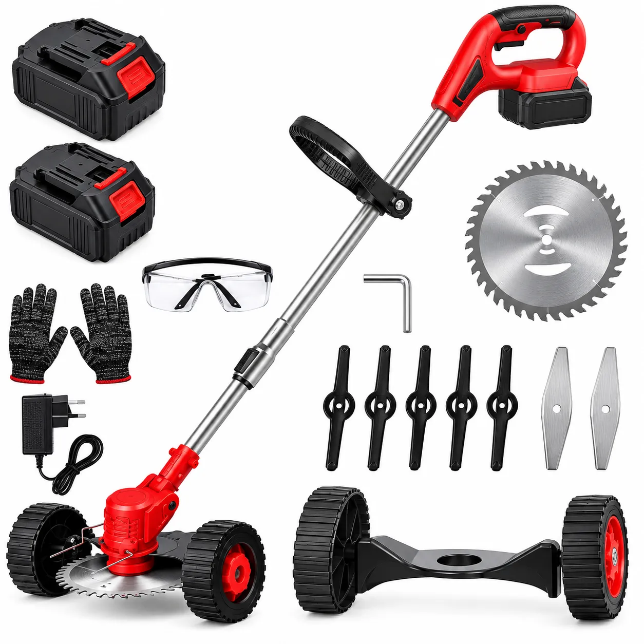 Rechargeable Grass Cutter with Wheel for Easy Lawn Trimming, Garden Maintenance, and Grass Cutting.