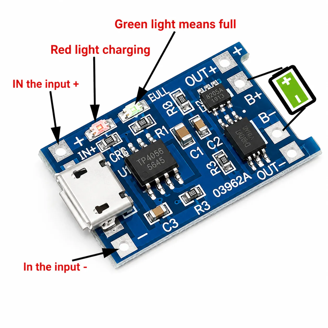 5V 1A Micro USB 18650 Lithium Battery Charging Board Charger Module+ Protection Dual Functions TP4056