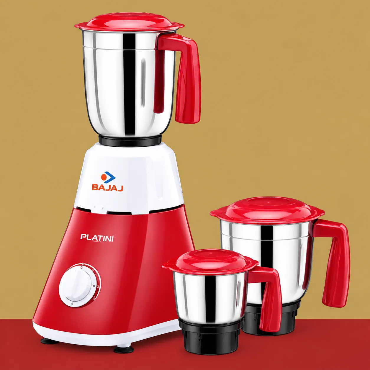 Bajaj Ruby 500 Watt Blender & Mixer Grinder With 3 Jars - White and Maroon